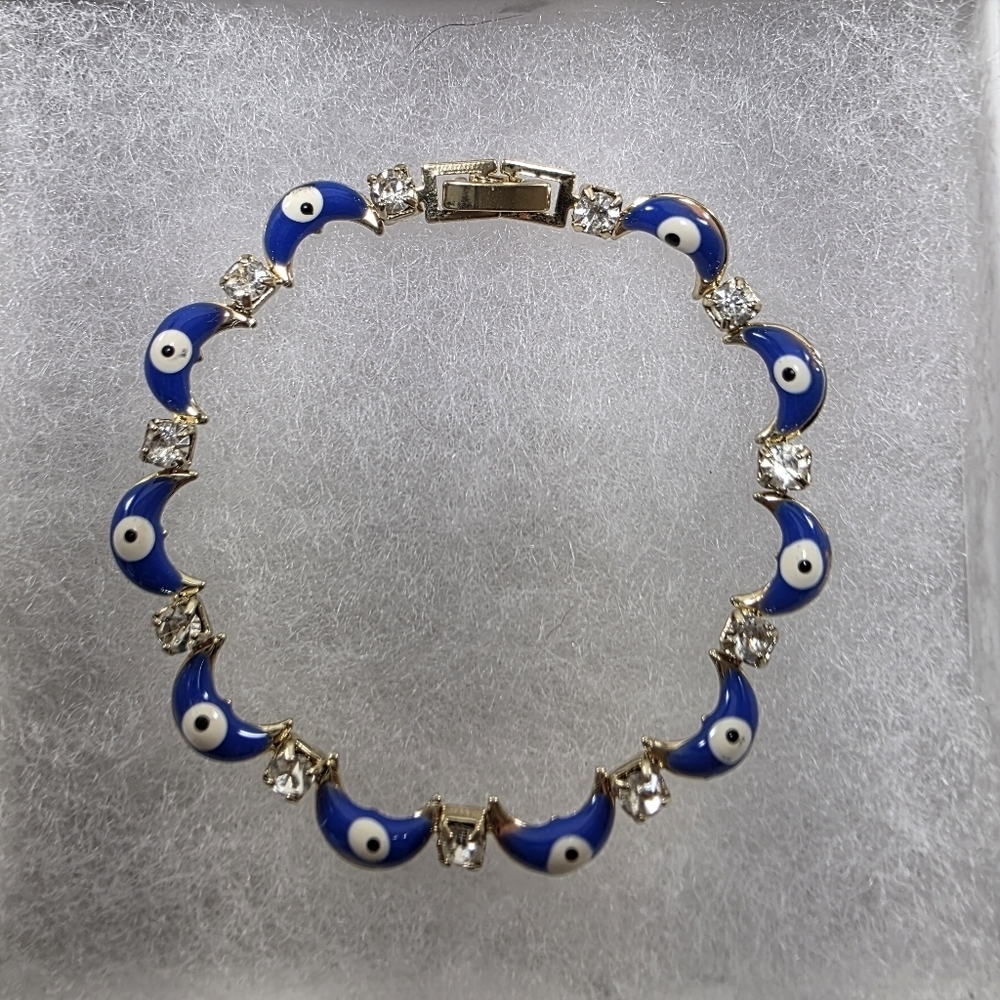 Blue Evil Eye Bracelet with Crystals